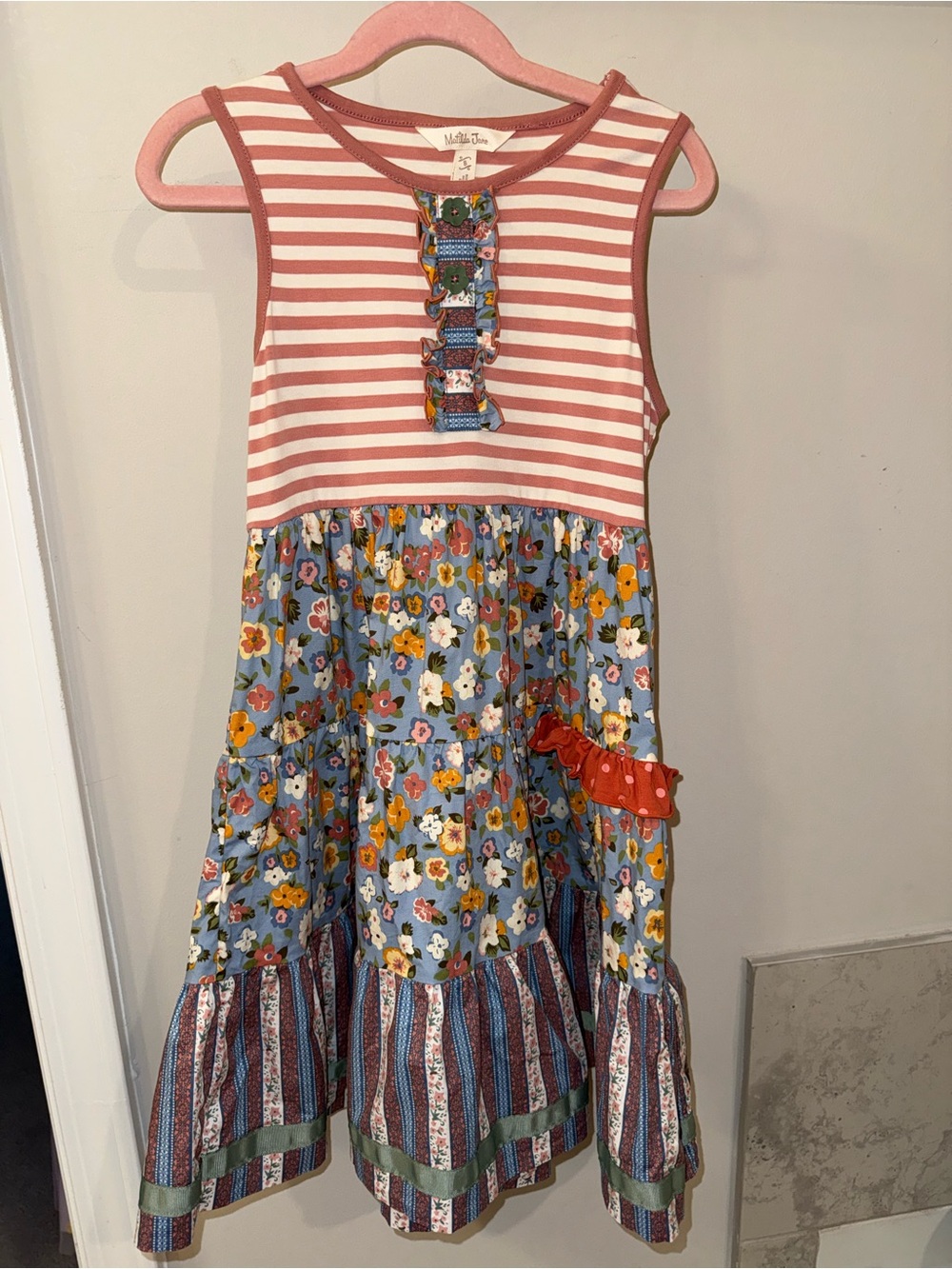 Matilda Jane Pink Stripe & Blue Floral Patchwork Dress